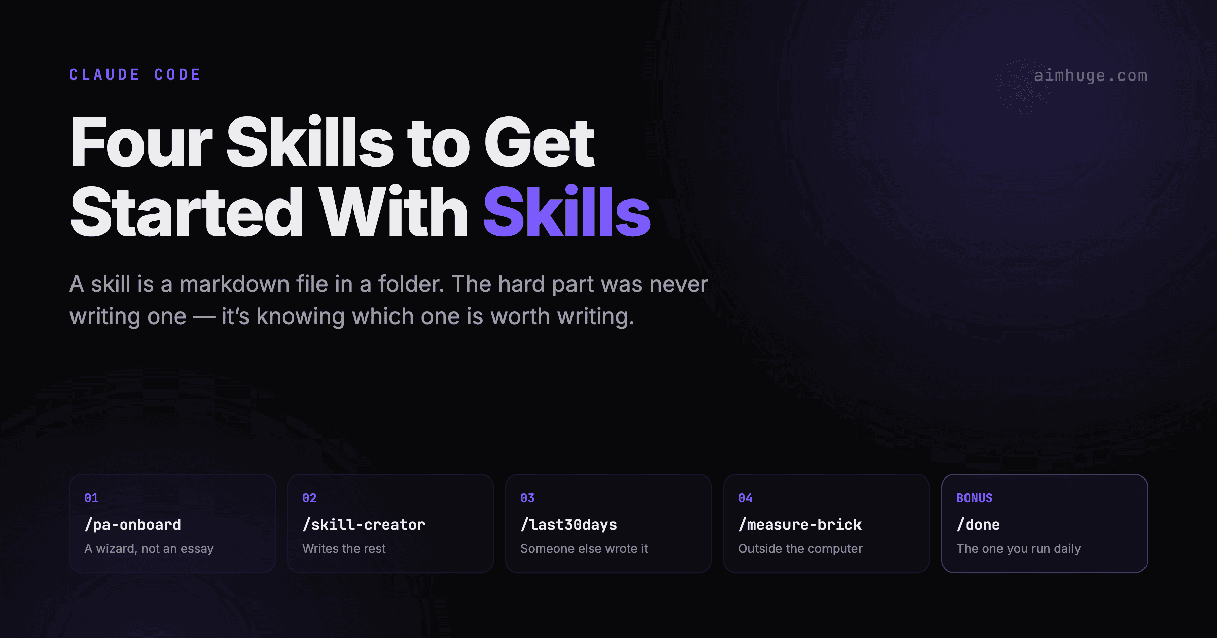 Five skills: pa-onboard, skill-creator, last30days, measure-brick, done